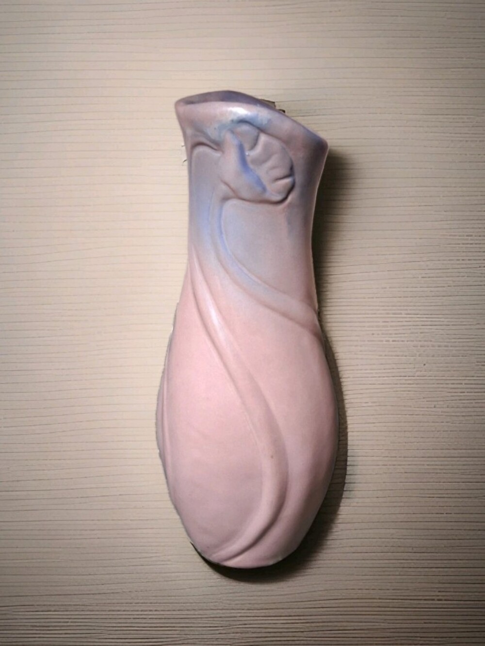 Vintage Van Briggle Art Pottery in Dusty Rose with Blue Poppy Flower Motif 9 25”